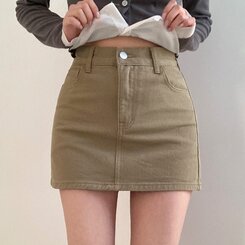 【SHORT/BASIC 丈別】デイリーコットンミニスカート5色 KHAKI