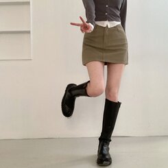 【SHORT/BASIC 丈別】デイリーコットンミニスカート5色 KHAKI