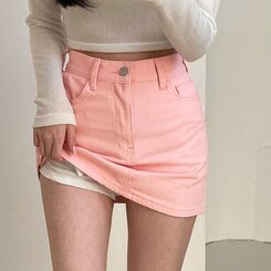 【SHORT/BASIC 丈別】デイリーコットンミニスカート5色 PINK