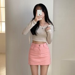 【SHORT/BASIC 丈別】デイリーコットンミニスカート5色 PINK