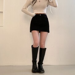 【SHORT/BASIC 丈別】デイリーコットンミニスカート5色 BLACK