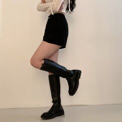 【SHORT/BASIC 丈別】デイリーコットンミニスカート5色 BLACK