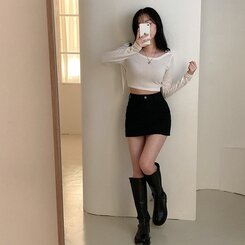 【SHORT/BASIC 丈別】デイリーコットンミニスカート5色 BLACK