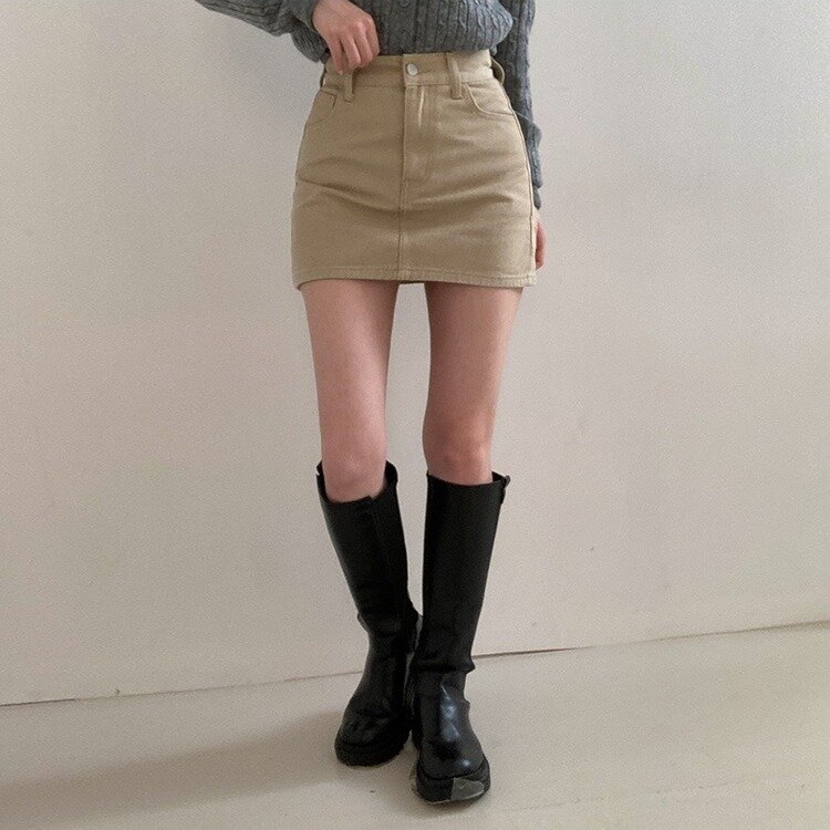 【SHORT/BASIC 丈別】デイリーコットンミニスカート5色 BEIGE