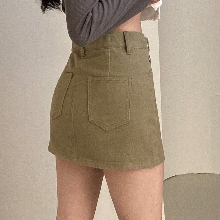 【SHORT/BASIC 丈別】デイリーコットンミニスカート5色 KHAKI