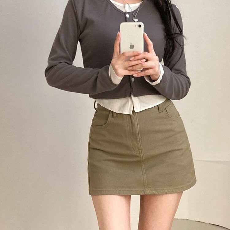 【SHORT/BASIC 丈別】デイリーコットンミニスカート5色 KHAKI