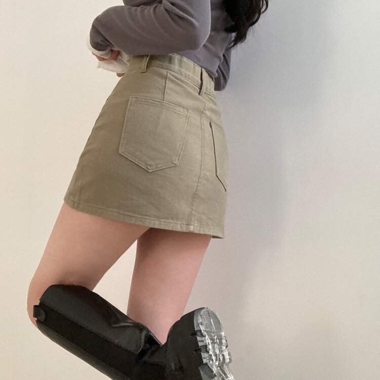 【SHORT/BASIC 丈別】デイリーコットンミニスカート5色 KHAKI