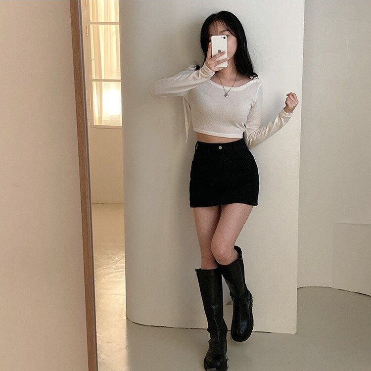 【SHORT/BASIC 丈別】デイリーコットンミニスカート5色 BLACK