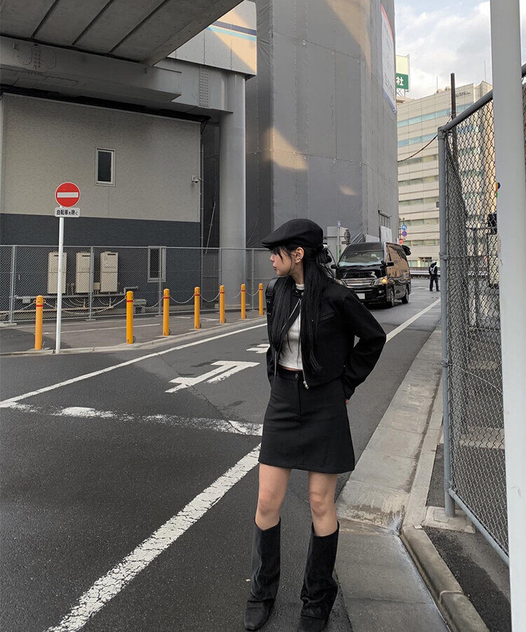 SET】カジュアルライダージャケット+ミニスカート|ツーピース SET】カジュアルライダージャケット+ミニスカート|ツーピース