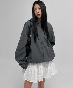 ブラック ジップアップ ジャンパー SJP9597 (UNISEX)ダブルジップアップフードウインドブレーカー7