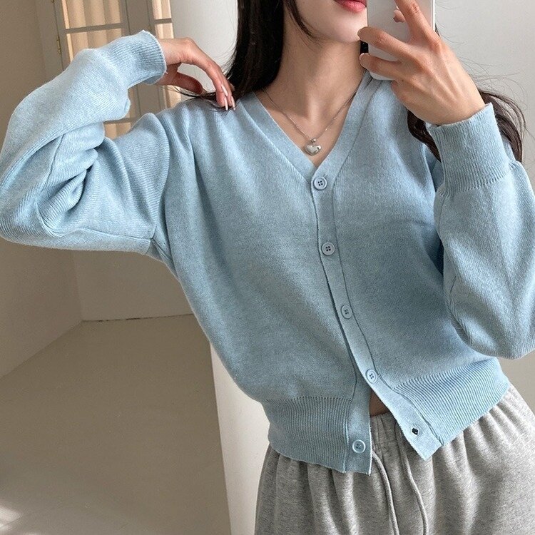 데일리 오오티디추천 브이넥 크롭 니트 가디건 소라