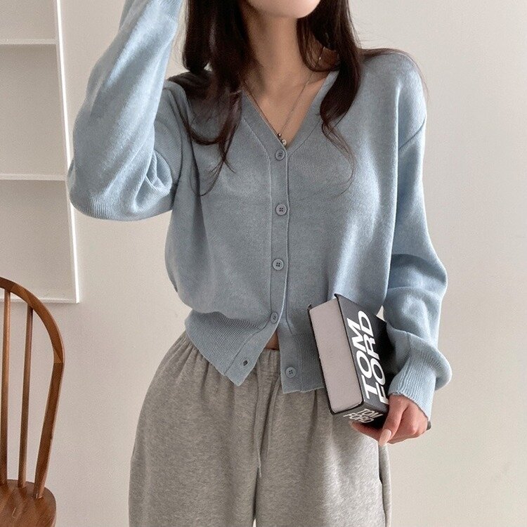 데일리 오오티디추천 브이넥 크롭 니트 가디건 소라