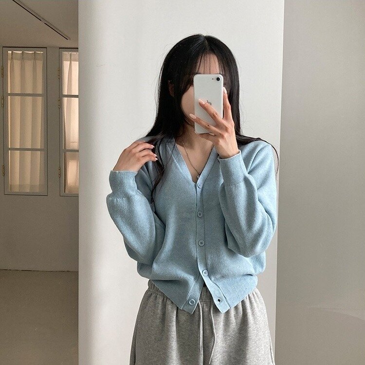 데일리 오오티디추천 브이넥 크롭 니트 가디건 소라