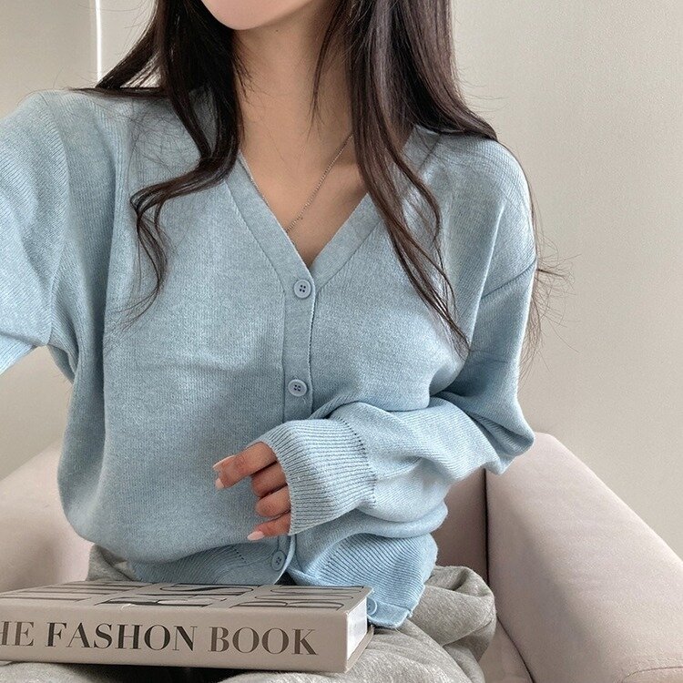 데일리 오오티디추천 브이넥 크롭 니트 가디건 소라