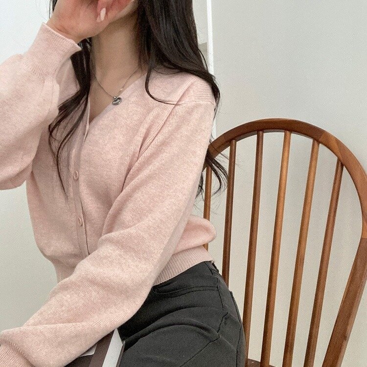 데일리 오오티디추천 브이넥 크롭 니트 가디건 인디핑크