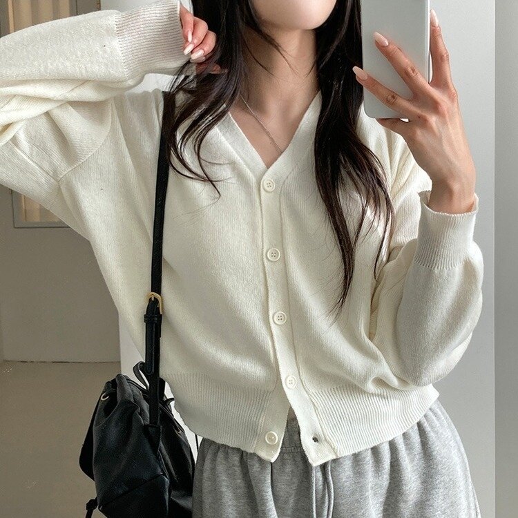 데일리 오오티디추천 브이넥 크롭 니트 가디건 크림