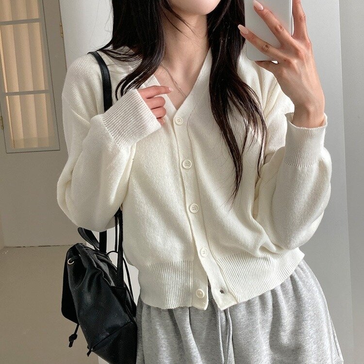 데일리 오오티디추천 브이넥 크롭 니트 가디건 크림