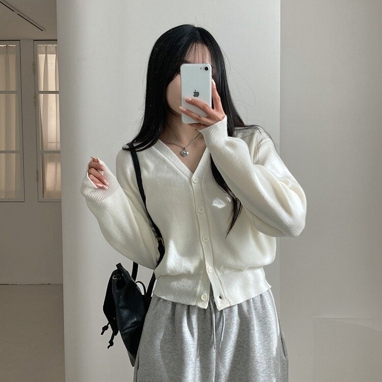 데일리 오오티디추천 브이넥 크롭 니트 가디건 크림