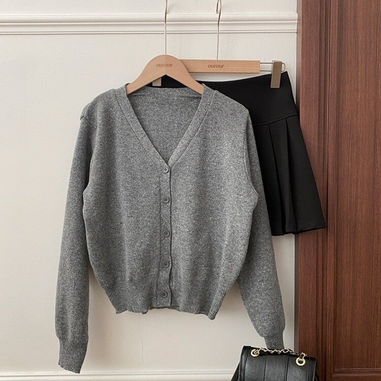 데일리 오오티디추천 브이넥 크롭 니트 가디건