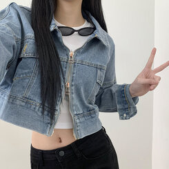 ダブルジップアップセミクロップデニムジャケット｜ジャケット｜韓国