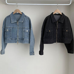 ダブルジップアップセミクロップデニムジャケット｜ジャケット｜韓国