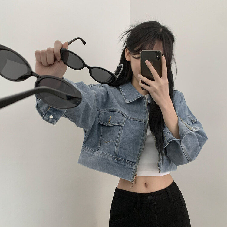 ダブルジップアップセミクロップデニムジャケット｜ジャケット｜韓国