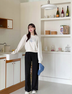 ワイド 【SHORT/LONG 丈別】バンディングパンツ10色 BLACK