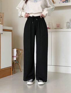 ワイド 【SHORT/LONG 丈別】バンディングパンツ10色 BLACK
