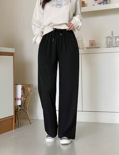ワイド 【SHORT/LONG 丈別】バンディングパンツ10色 BLACK