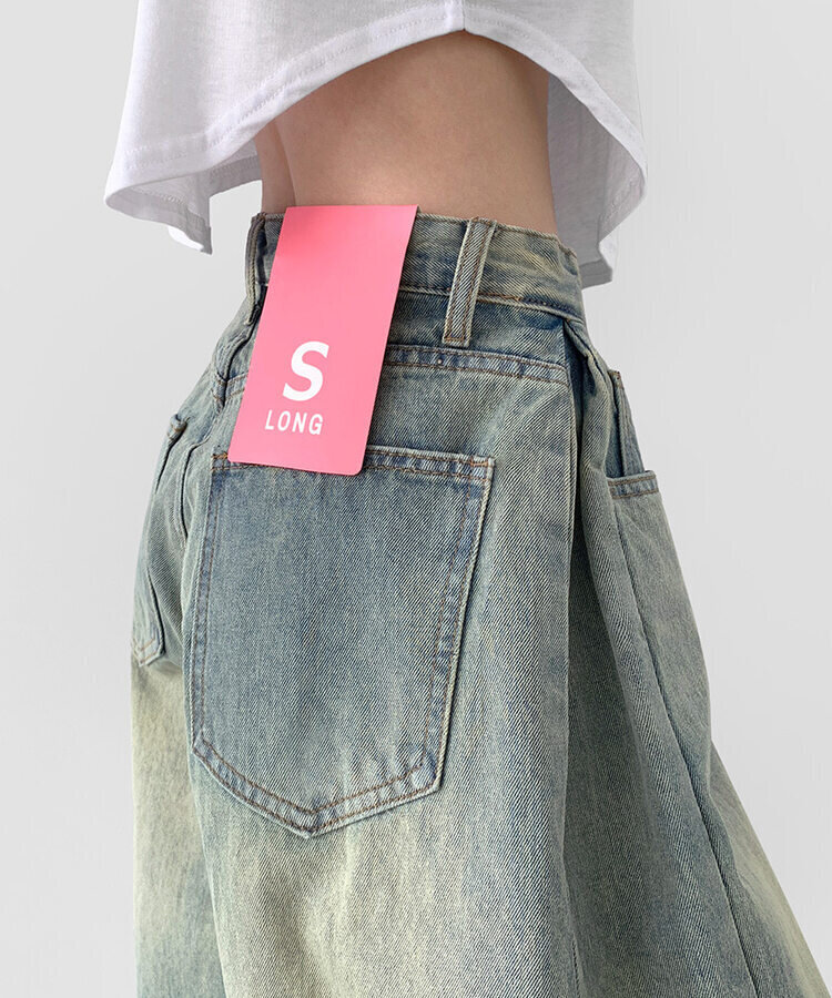 XL주름 옆핀턱 벌룬 와이드핏 통팬츠 옐로우틴