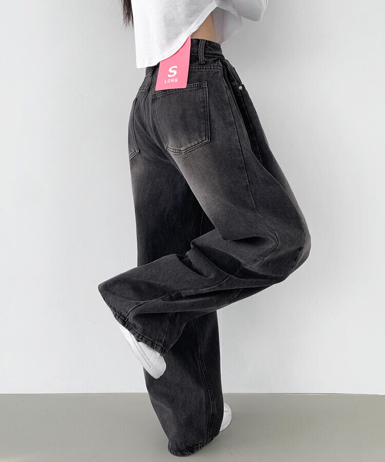 XL주름 옆핀턱 벌룬 와이드핏 통팬츠 블랙