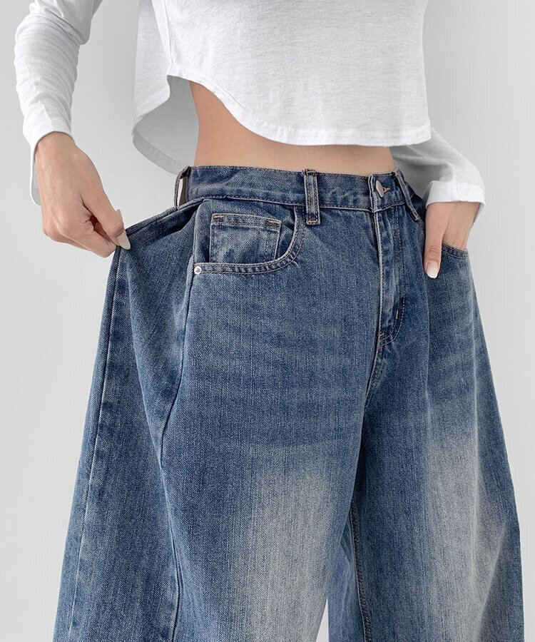XL주름 옆핀턱 벌룬 와이드핏 통팬츠 중청