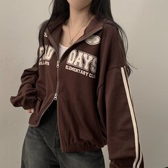 レタリングカジュアルダブルジップアップ BROWN