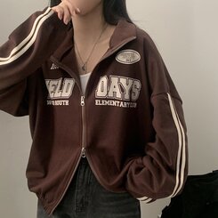 レタリングカジュアルダブルジップアップ BROWN