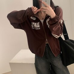 レタリングカジュアルダブルジップアップ BROWN