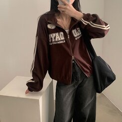 レタリングカジュアルダブルジップアップ BROWN