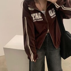 レタリングカジュアルダブルジップアップ BROWN