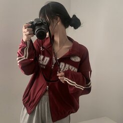 レタリングカジュアルダブルジップアップ BURGUNDY