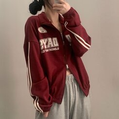 レタリングカジュアルダブルジップアップ BURGUNDY