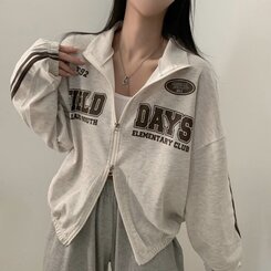 レタリングカジュアルダブルジップアップ MELANGE WHITE