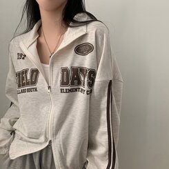 レタリングカジュアルダブルジップアップ MELANGE WHITE