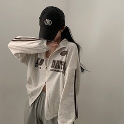 レタリングカジュアルダブルジップアップ MELANGE WHITE