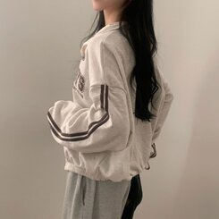 レタリングカジュアルダブルジップアップ MELANGE WHITE