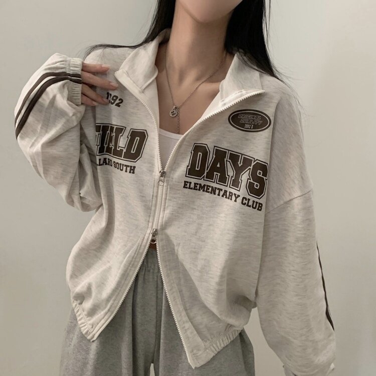 필드 라인 배색 투웨이 카라 레터링 집업점퍼 4color 백메란지