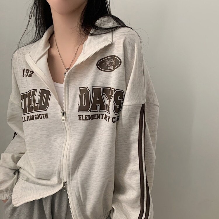 필드 라인 배색 투웨이 카라 레터링 집업점퍼 4color 백메란지