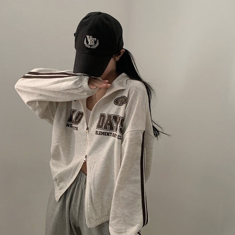 필드 라인 배색 투웨이 카라 레터링 집업점퍼 4color 백메란지