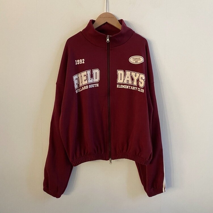 필드 라인 배색 투웨이 카라 레터링 집업점퍼 4color