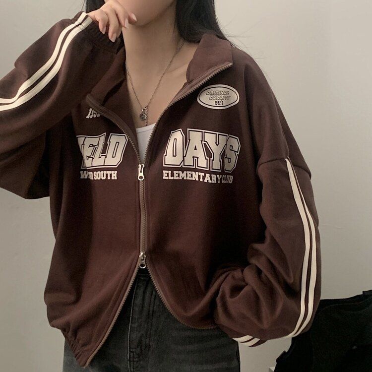 レタリングカジュアルダブルジップアップ BROWN