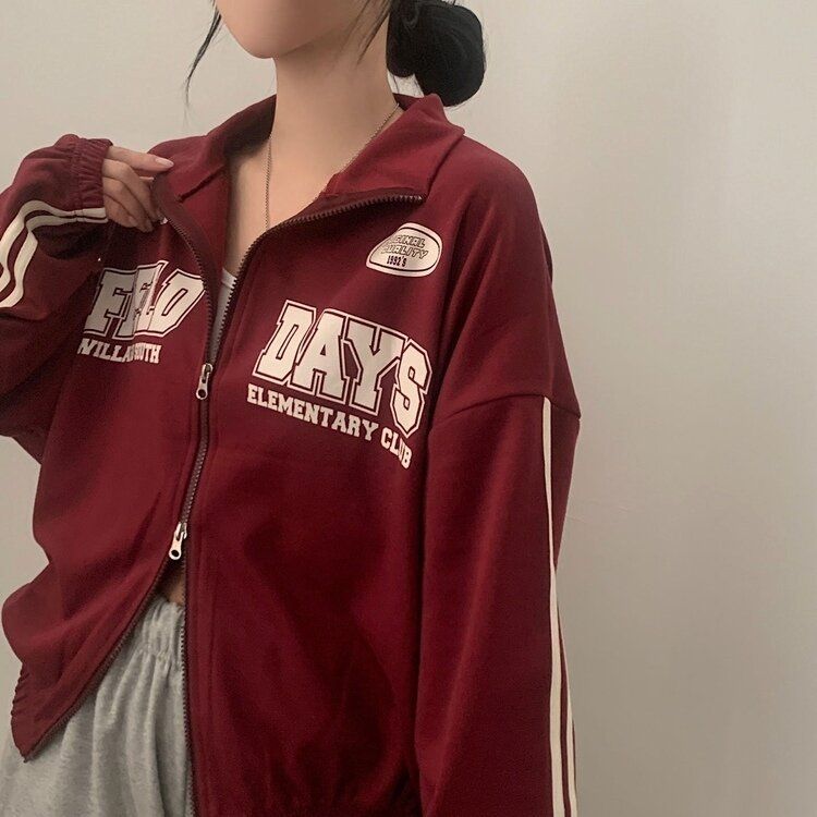 レタリングカジュアルダブルジップアップ BURGUNDY