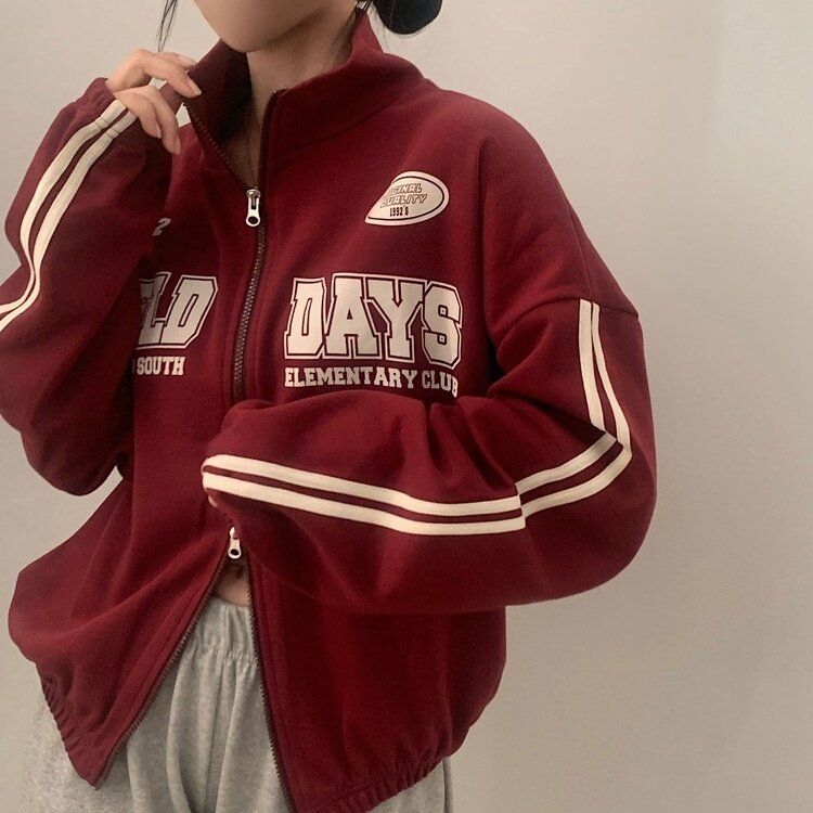 レタリングカジュアルダブルジップアップ BURGUNDY